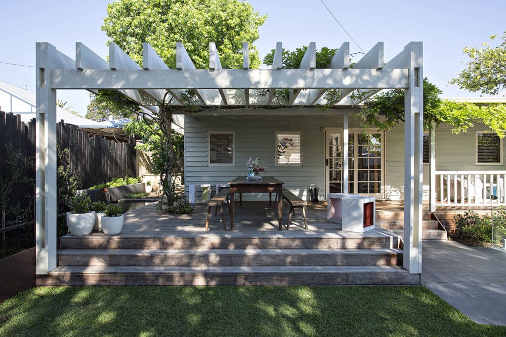 A landscape including a patio constructed at a Perth heritage home