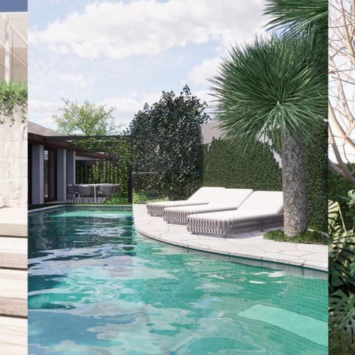 three contemporary landscape design renders